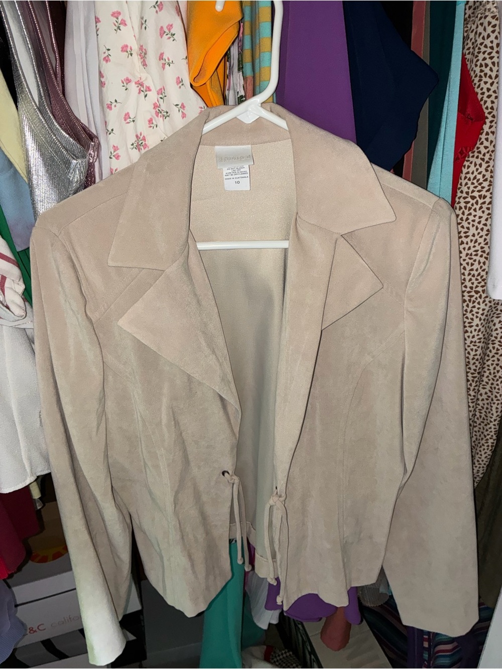 Studio C Women's Beige Suede Drawstring Jacket